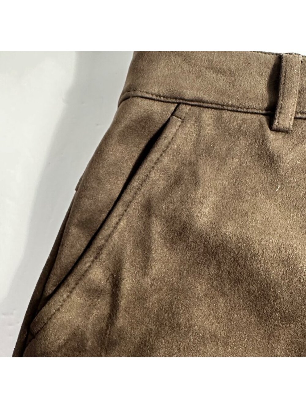 APT 9 Brown Faux Suede Mini Skirt Front Zipper Slash Pockets SZ S Y2K Cowgirl - Picture 14 of 15